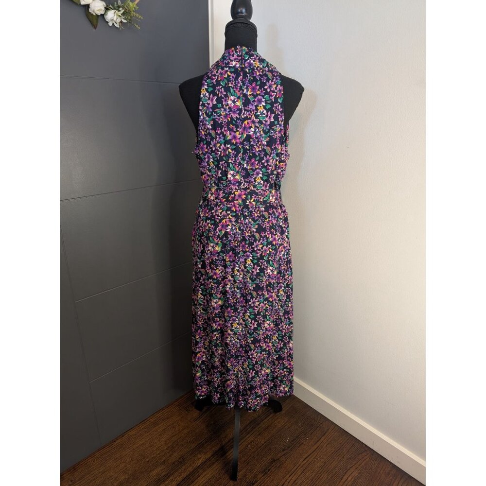 Vintage Melissa Harper Purple Multicolor Floral Halter Neck Wrap Dress - 14 - Picture 4 of 7